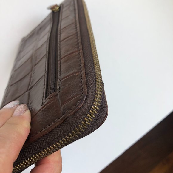Fossil Brown Leather Croc Embossed Amanda Zip Around Wallet / Wristlet Timeless - Picture 6 of 17